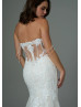 Ivory Embroidered Lace Tulle Wedding Dress With Detachable Crystal Straps